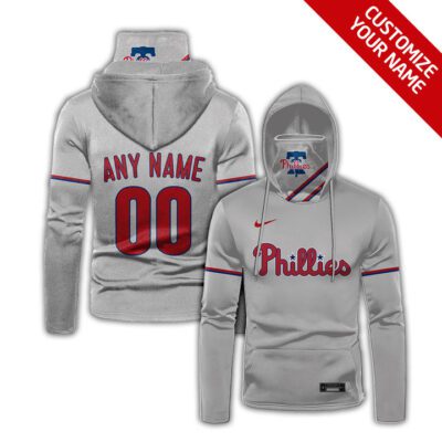 Philadelphia Phillies Mlb Baseball Team Logo Grey Jersey Style Custom Number Name For Phillies Fans Gaiter Hoodie GH0418