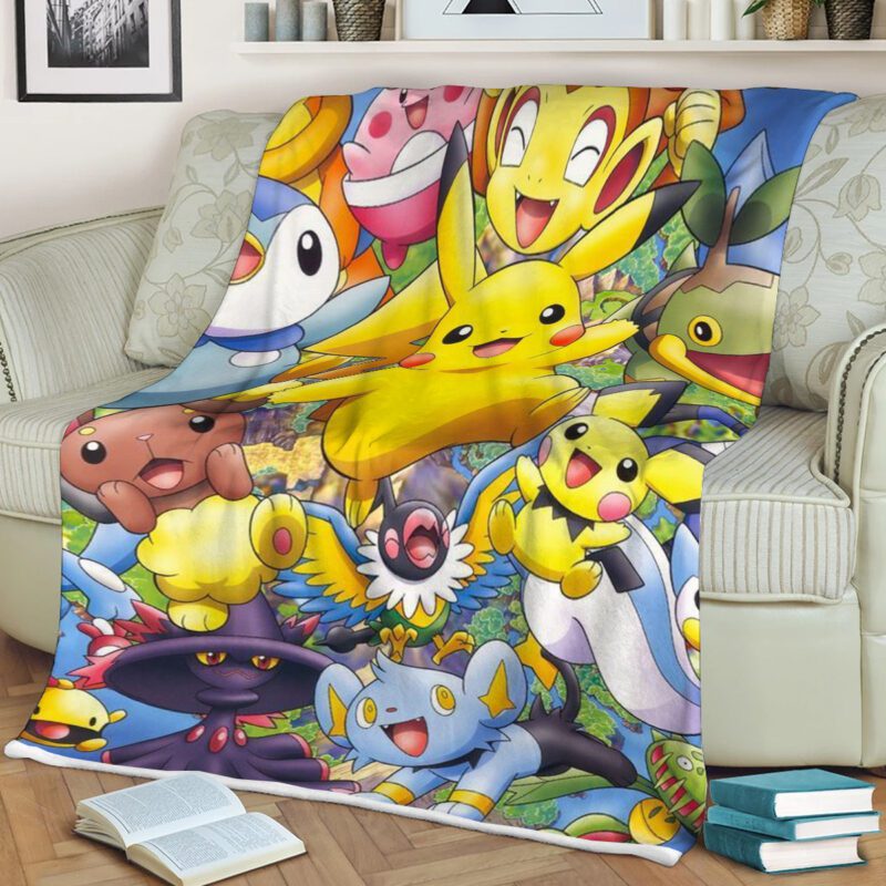 Funny Pikachu Cartoon Comfy Sofa Throw Blanket Gift