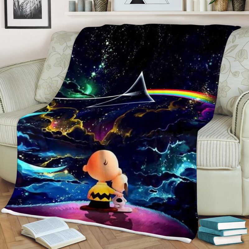 Snoopy and Charlie Brown Pink Floyd Logo Comfy Sofa Throw Blanket Gift