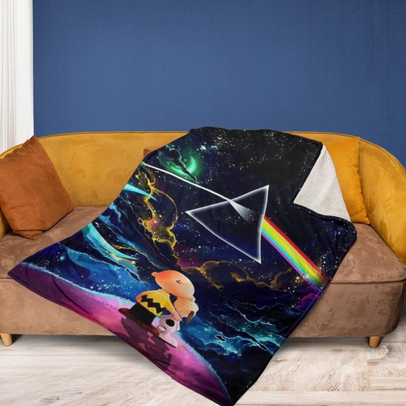 Pink Floyd Rock Band Logo Galaxy Fan Gift Snoopy and Charlie Brown Pink Floyd Logo Comfy Sofa Throw Blanket Gift 2