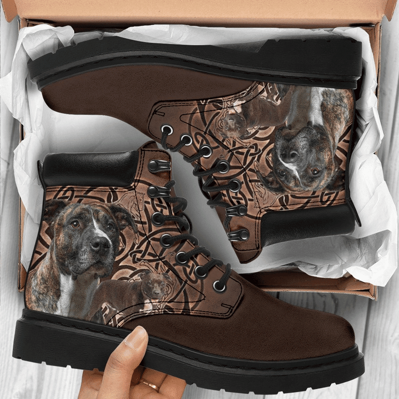 Pit-bull-Brindle-dog-mandala-Working-Boots-Leather-Boots-Timber-Motorcycle-Boots Pit bull Brindle dog mandala