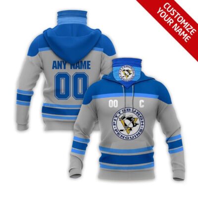 Pittsburgh Penguins Nhl Ice Hockey Team Logo Grey Jersey Style Custom Number Name For Penguins Fans Gaiter Hoodie GH0298