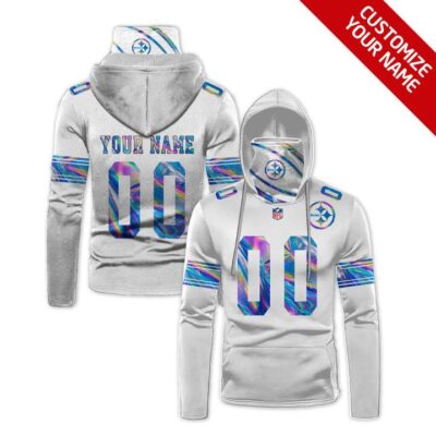 Pittsburgh Steelers #00 Nfl Team Iridescent White Jersey Style Custom Number Name For Pittsburgh Steelers Fans Gaiter Hoodie GH0568