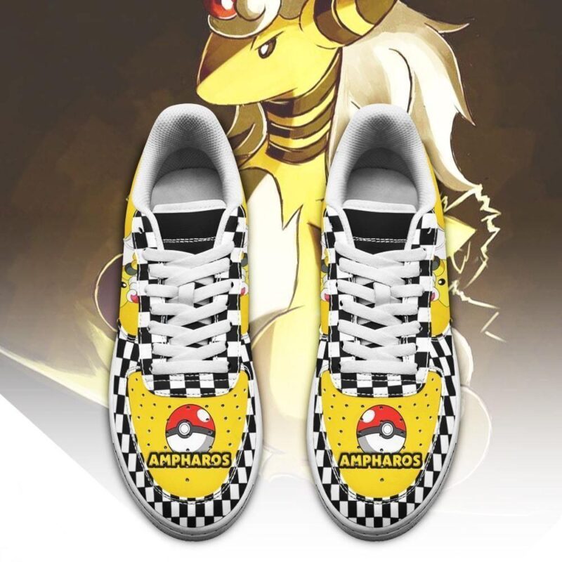 Poke Ampharos Sneakers Checkerboard Custom Pokemon Shoes Air Force 1 Sneakers 1