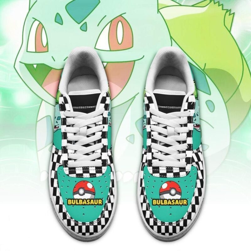 Poke Bulbasaur Sneakers Checkerboard Custom Pokemon Shoes Air Force 1 Sneakers 1