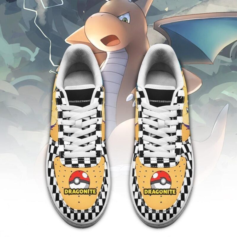 Poke Dragonite Sneakers Checkerboard Custom Pokemon Shoes Air Force 1 Sneakers 1
