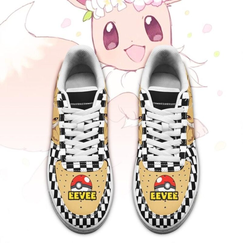 Poke Eevee Sneakers Checkerboard Custom Pokemon Shoes Air Force 1 Sneakers 1