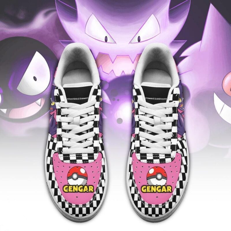Poke Gengar Sneakers Checkerboard Custom Pokemon Shoes Air Force 1 Sneakers 1