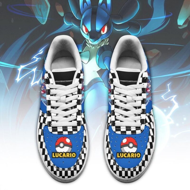 Poke Lucario Sneakers Checkerboard Custom Pokemon Shoes 1