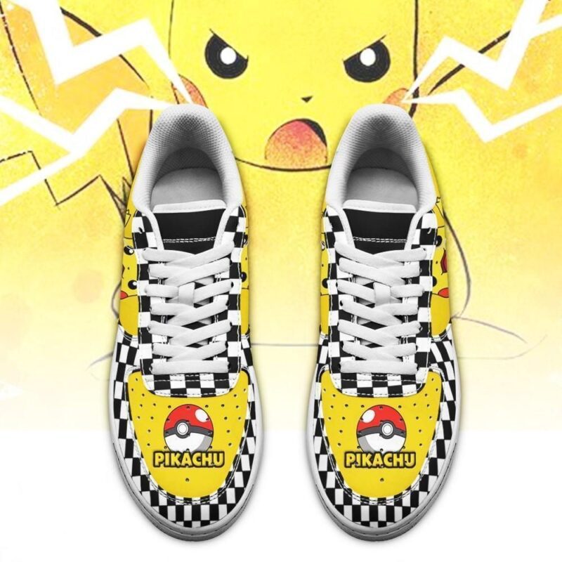 Poke Pikachu Sneakers Checkerboard Custom Pokemon Shoes Air Force 1 Sneakers 1