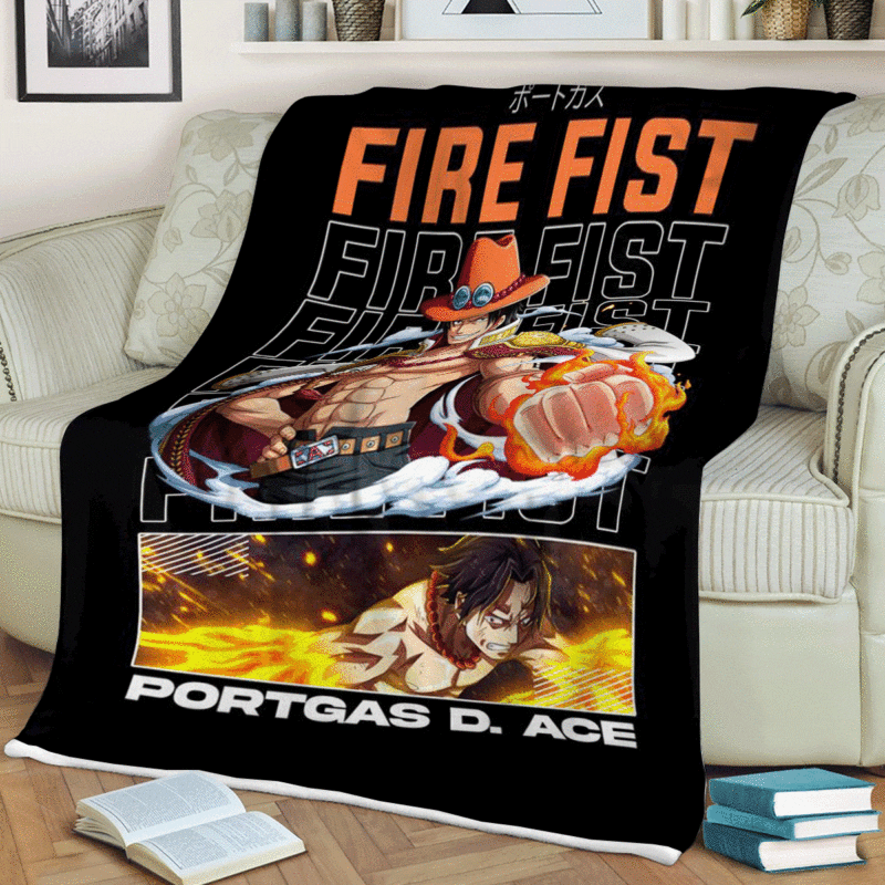 Portgas D. Ace Manga One Piece Gift Fan Portgas D. Ace Manga One Piece Fire Fist Premium Comfy Sofa Throw Blanket Gift 2