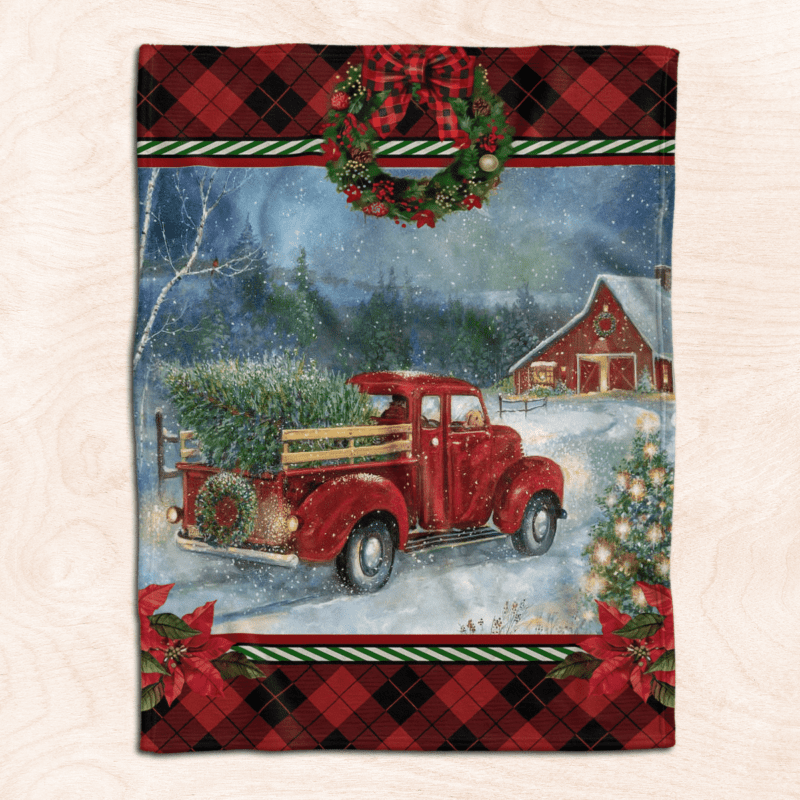 Red Truck Christmas Tree in night Comfy Sofa Throw Blanket Gift 1