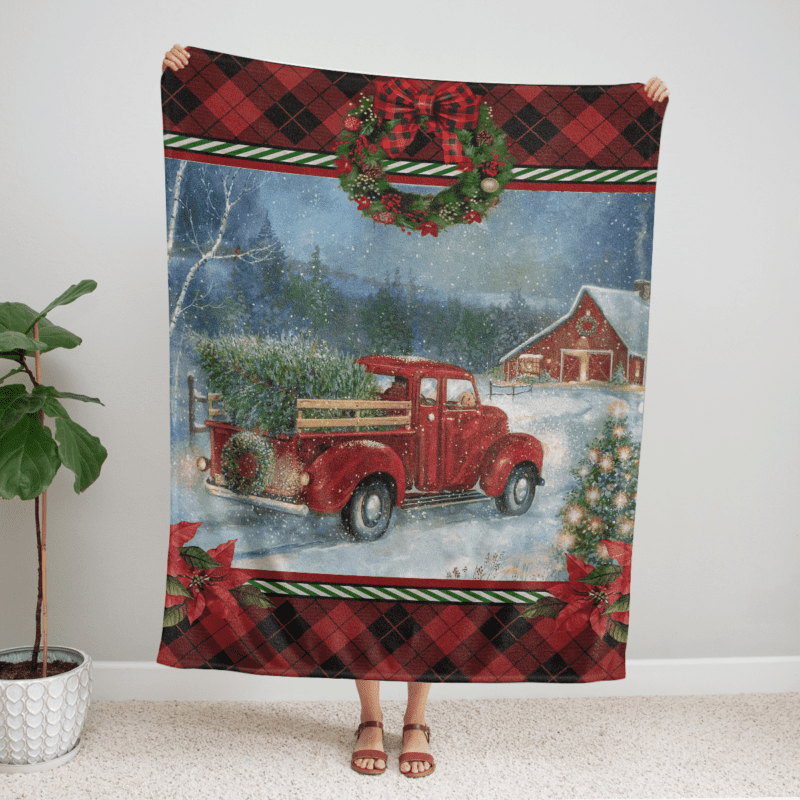 Red Truck Christmas Tree in night Comfy Sofa Throw Blanket Gift 2