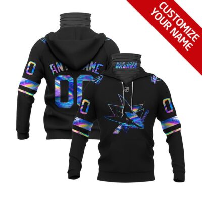 San Jose Sharks #00 Any Name Nhl Team Iridescent Black Jersey Style Custom Number Name For Sharks Fans Gaiter Hoodie GH0633
