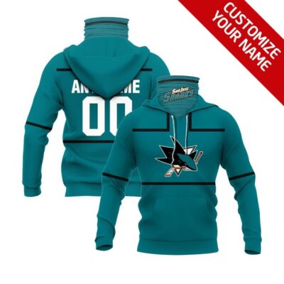 San Jose Sharks Mlb Baseball Team Logo Deep Teal Jersey Style Custom Number Name For Sharks Fans Gaiter Hoodie GH0351