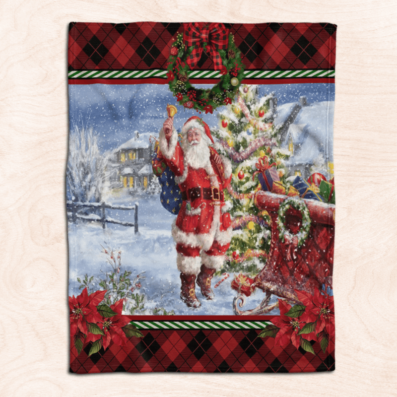 Santa Riding Train With Toy Bears Comfy Sofa Throw Blanket Gift 1