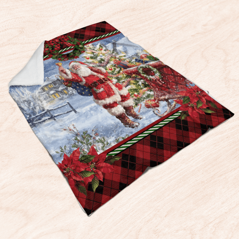 Santa Riding Train With Toy Bears Comfy Sofa Throw Blanket Gift 2