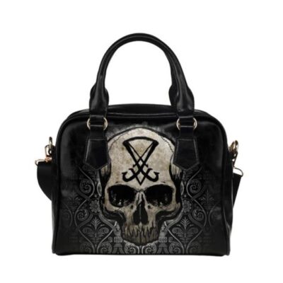 Sigil Of Lucifer Skull Lady Leather Shoulder Hand Bag SB0124