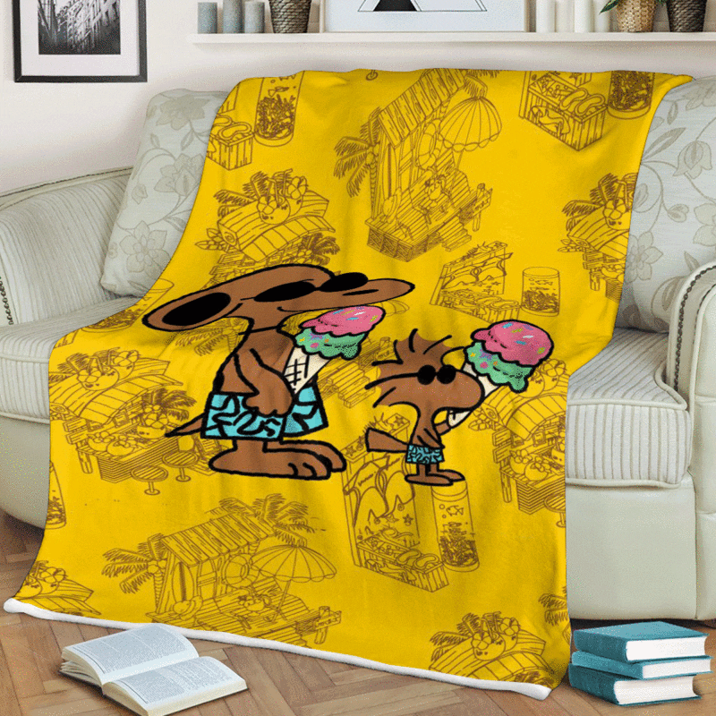 Snoopy And Woodstock Cream Vacation Summer Peanuts Cartoon Gift Lover Comfy Sofa Throw Blanket Gift 1