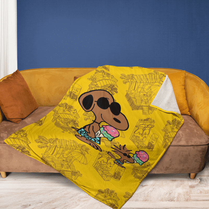 Snoopy And Woodstock Cream Vacation Summer Peanuts Cartoon Gift Lover Comfy Sofa Throw Blanket Gift 2