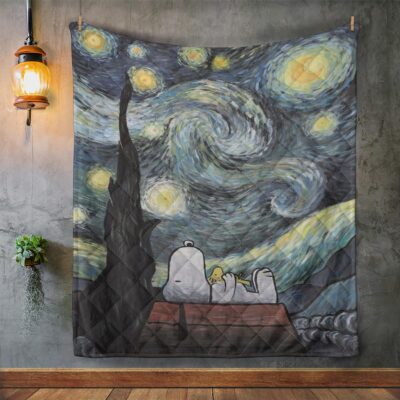 Snoopy Blanket Gift For Fan, Snoopy Peanuts Woodstock Starry Night Blanket 1 Snoopy Peanuts Woodstock Starry Night Blanket