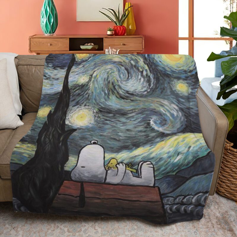 Snoopy Blanket Gift For Fan Snoopy Peanuts Woodstock Starry Night Blanket 2