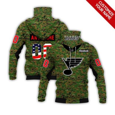 St. Louis Blues #00 Any Name Nhl Team Salute To Service Camo Custom Number Name For St. Louis Blues Fans Gaiter Hoodie GH0416