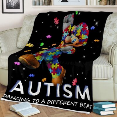 Super Mario Fan Gift, Autism Awareness Gift, Super Mario Dancing Gift, Autism Dancing To A Different Beat Comfy Sofa Throw Blanket Gift 1 Autism Awareness Gift