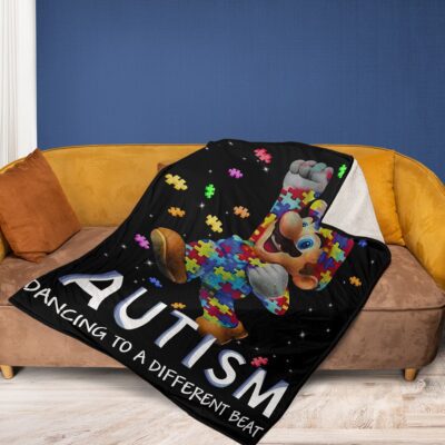 Super Mario Fan Gift, Autism Awareness Gift, Super Mario Dancing Gift, Autism Dancing To A Different Beat Comfy Sofa Throw Blanket Gift 2 Super Mario Dancing Gift