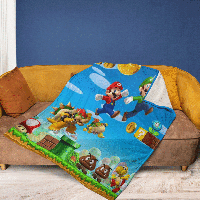 Super Mario Games Lucky Christmas Super Mario Gift For Fan Comfy Sofa Throw Blanket Gift 2
