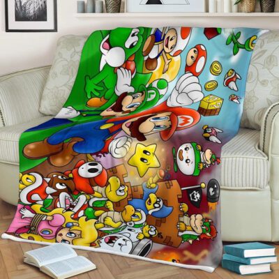 Super Mario Gift For Lover, Super Mario Party Comfy Sofa Throw Blanket Gift 1 Super Mario Party Comfy Sofa Throw Blanket Gift