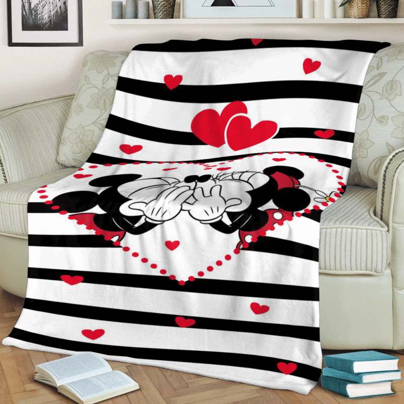 Sweet Love Couple Mickey Mouse Minnie Mouse Disney Cartoon A12 Gift For Fan Comfy Sofa Throw Blanket Gift 1