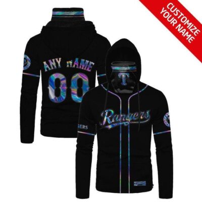 Texas Rangers #00 3D Personalized Black Jersey Style Custom Number Name For Rangers Fans Gaiter Hoodie GH0719