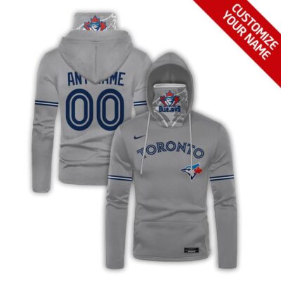 Toronto Blue Jays Mlb Baseball Team Logo Grey Jersey Style Custom Number Name For Blue Jays Fans Gaiter Hoodie GH0569