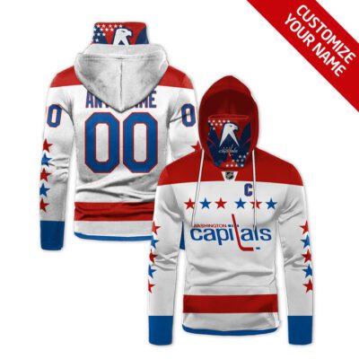 Washington Capitals Nhl Ice Hockey Team Logo White Jersey Style Custom Number Name For Capitals Fans Gaiter Hoodie GH0337