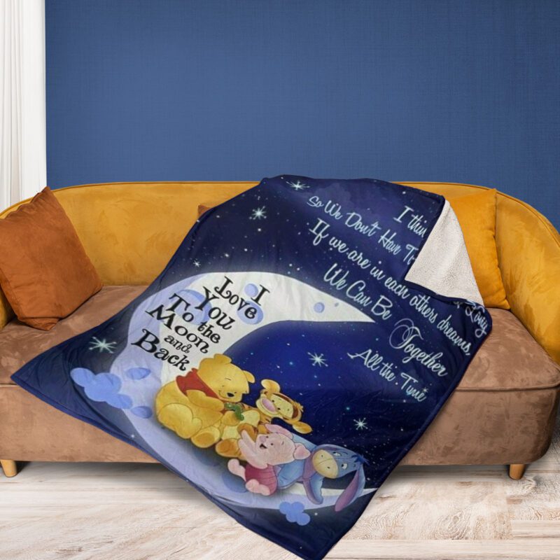 Winnie the Pooh Fan Gift Winnie the Pooh with Friends I Love You To The Moon And Back Comfy Sofa Throw Blanket Gift 2