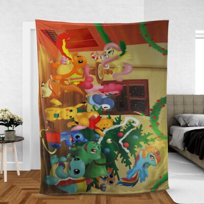 Winnie the Pooh Merry Christmas Gift The Pooh With Stitch And Pokemon Christmas Comfy Sofa Throw Blanket Gift 2