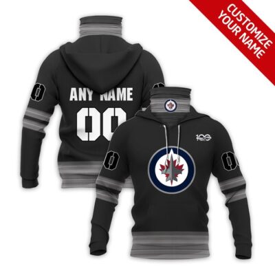 Winnipeg Jets Nhl 100 Years Anniversary Ice Hockey Team Logo Black Jersey Style Custom Number Name For Jets Fans Gaiter Hoodie GH0366