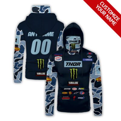 Yamaha Motor Racing Team Blue Pattern Personalized Custom Number Name For Yahama Racing Fans Gaiter Hoodie GH0843