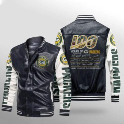 100 Years Of 1919 2019 Green Bay Packers Thank You For The Memories Signature Gift For Packers Fans Leather Bomber Jacket LBJ0209