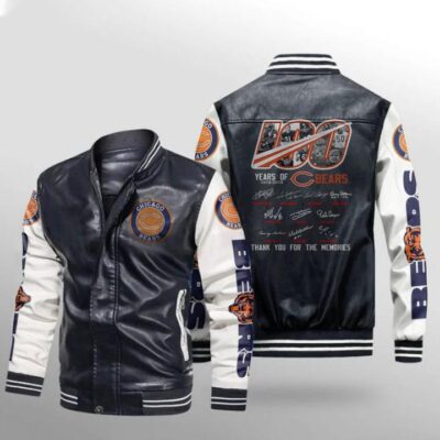 100 Years Of Chicago Bears Thank You For The Memories Signed Gift For Bears Fans Leather Bomber Jacket LBJ0036