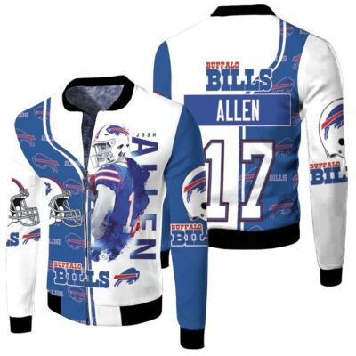 17 Josh Allen 17 Buffalo Bills Great Player 2020 NFL season Jersey white blue jersey Fleece Bomber Jacket