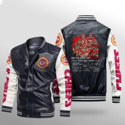 60 Years Of Chiefs 1959 2019 NFL Champion Team Signatures Gift For Chiefs Fans Leather Bomber Jacket LBJ0213