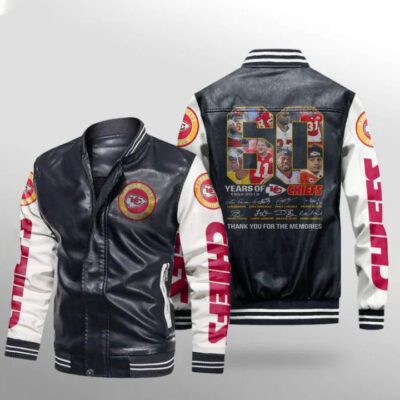60 Years Of Chiefs Thank You For The Memories Gift For Chiefs Fans Leather Bomber Jacket LBJ0205