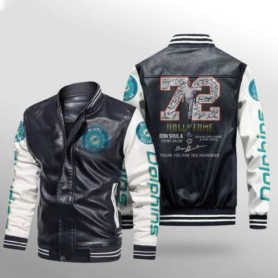 72 Hall Of Fame Don Shula Miami Dolphins Thank You For The Memories Gift For Dolphins Fans Leather Bomber Jacket LBJ0109
