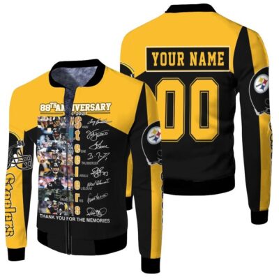 88th Anniversary 1933 - 2021 Pittsburgh Steelers Team Thank You For The Memories American Flag Personalized Fleece Bomber Jacket