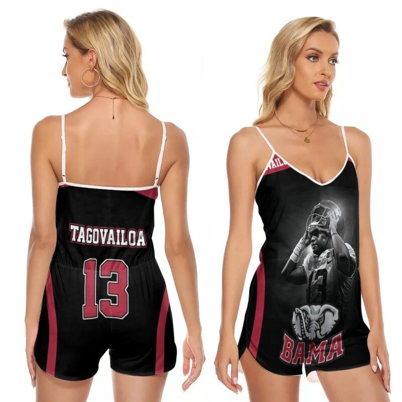Alabama Crimson Tide Bama Tua Tagovailoa 13 Great Legend Player Football Gift For Alabama Fans V-neck Romper Jumpsuit RJ01036