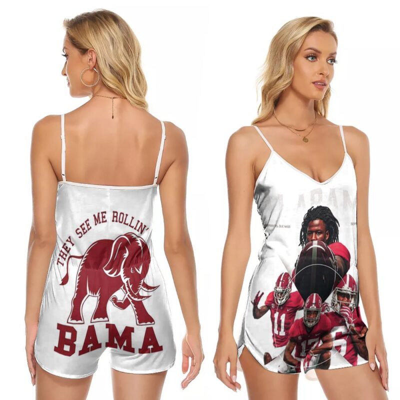 Alabama Crimson Tides They See Me Rolling Bama Logo Team Gift For Alabama Fans V-neck Romper Jumpsuit RJ01033