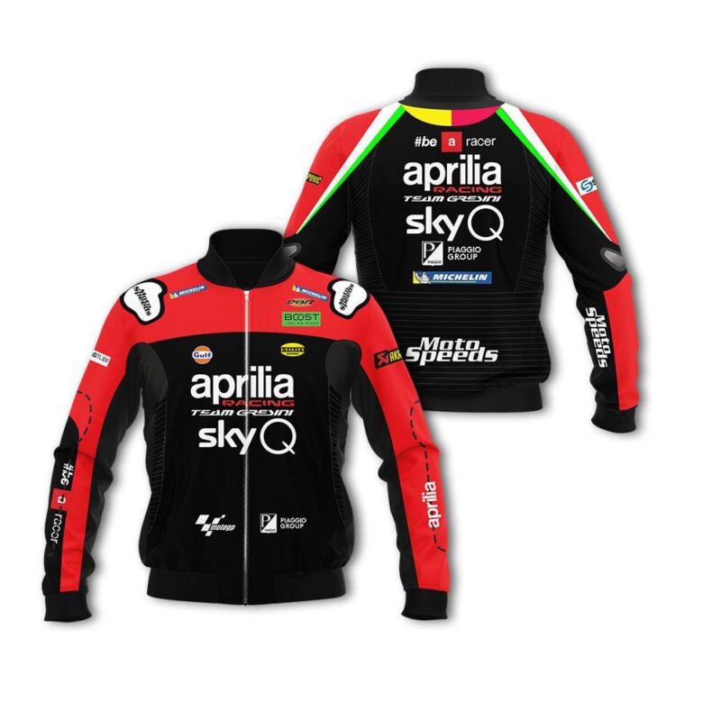 Aprilia Moto Racing Team Black And Red All Over Designed Gift For Moto Racing Fans Bomber Jacket BJ03966