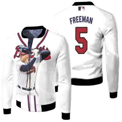 Atlanta Braves Freddie Freeman 05 Majestic 2019 Home Player 2019 White Jersey Style Gift For Braves Fans Fleece Bomber Jacket